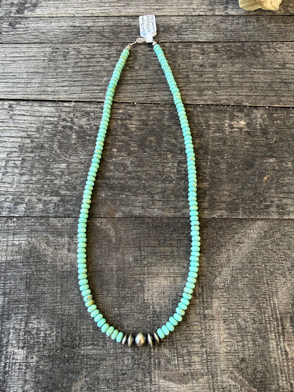Meranda Thompson Mine #8 Turquoise Necklace With Navajo Peals