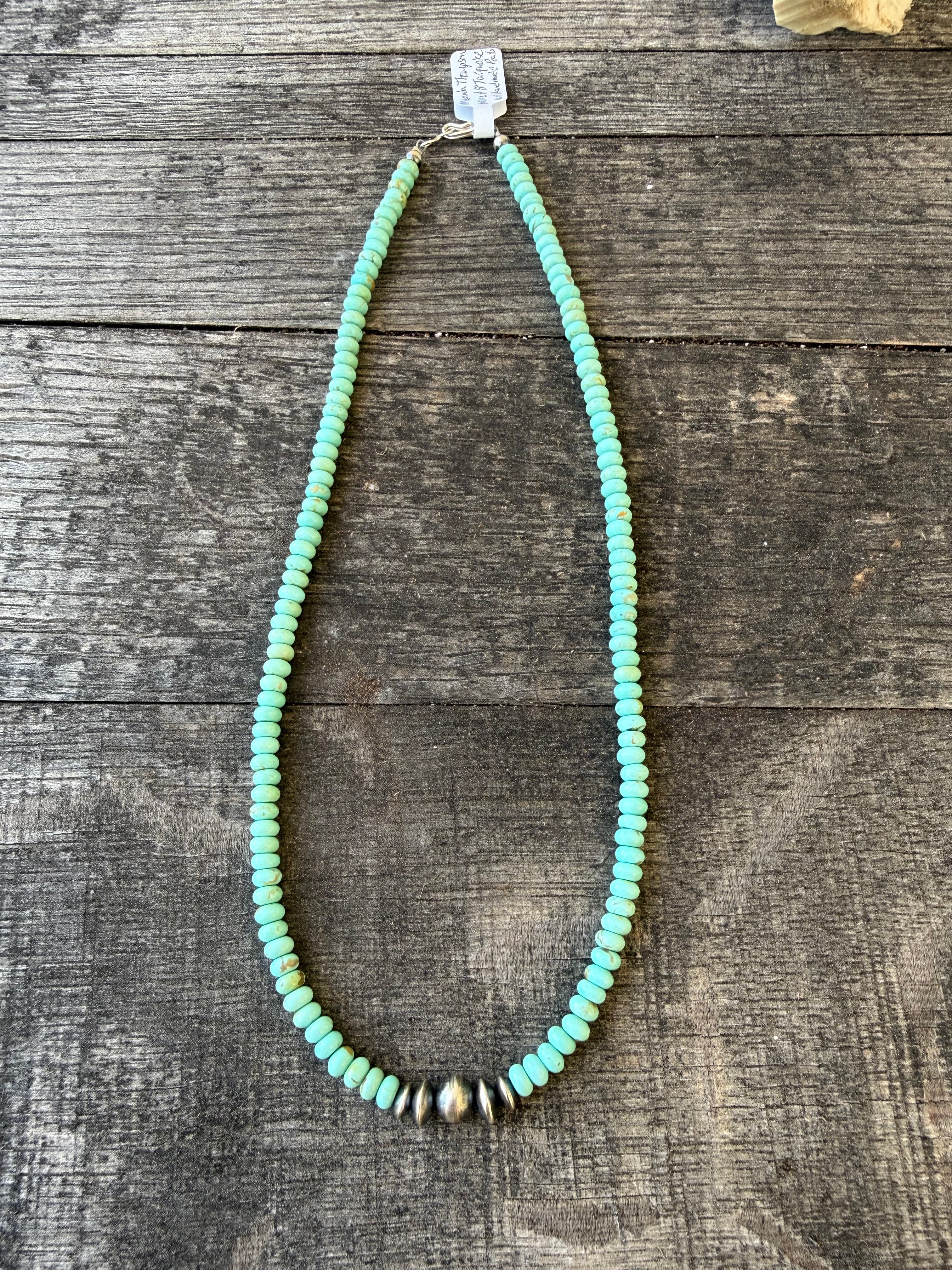 Meranda Thompson Mine #8 Turquoise Necklace With Navajo Peals