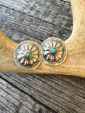 Joann Begay Kingman Turquoise Concho Earrings