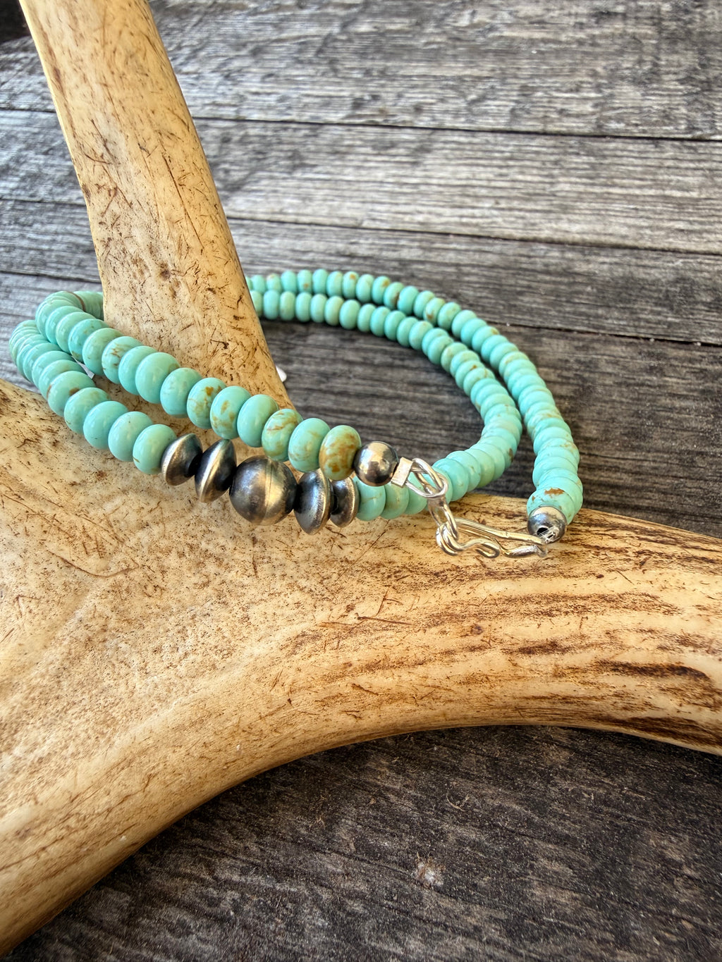 Meranda Thompson Mine #8 Turquoise Necklace With Navajo Peals