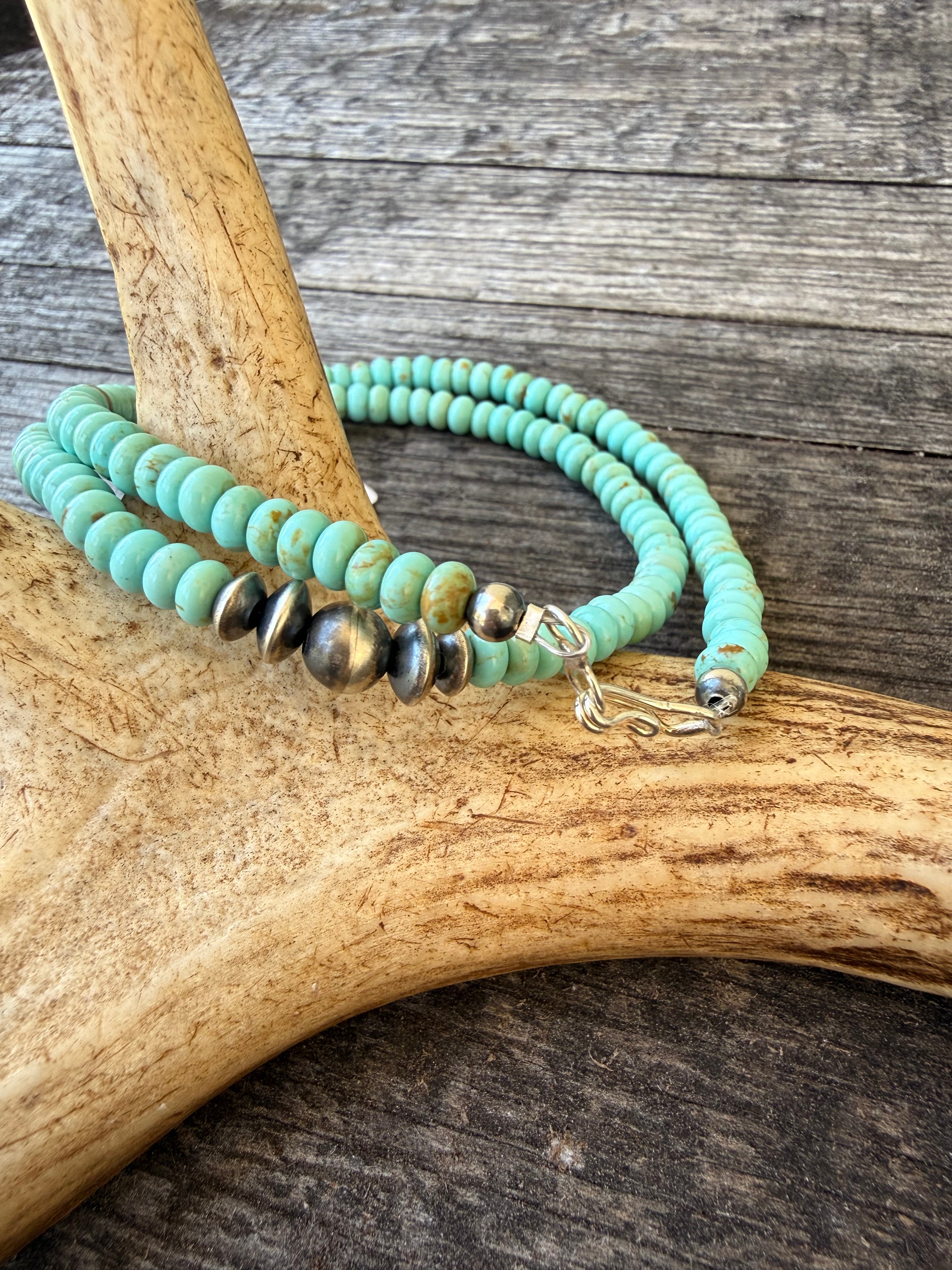 Meranda Thompson Mine #8 Turquoise Necklace With Navajo Peals