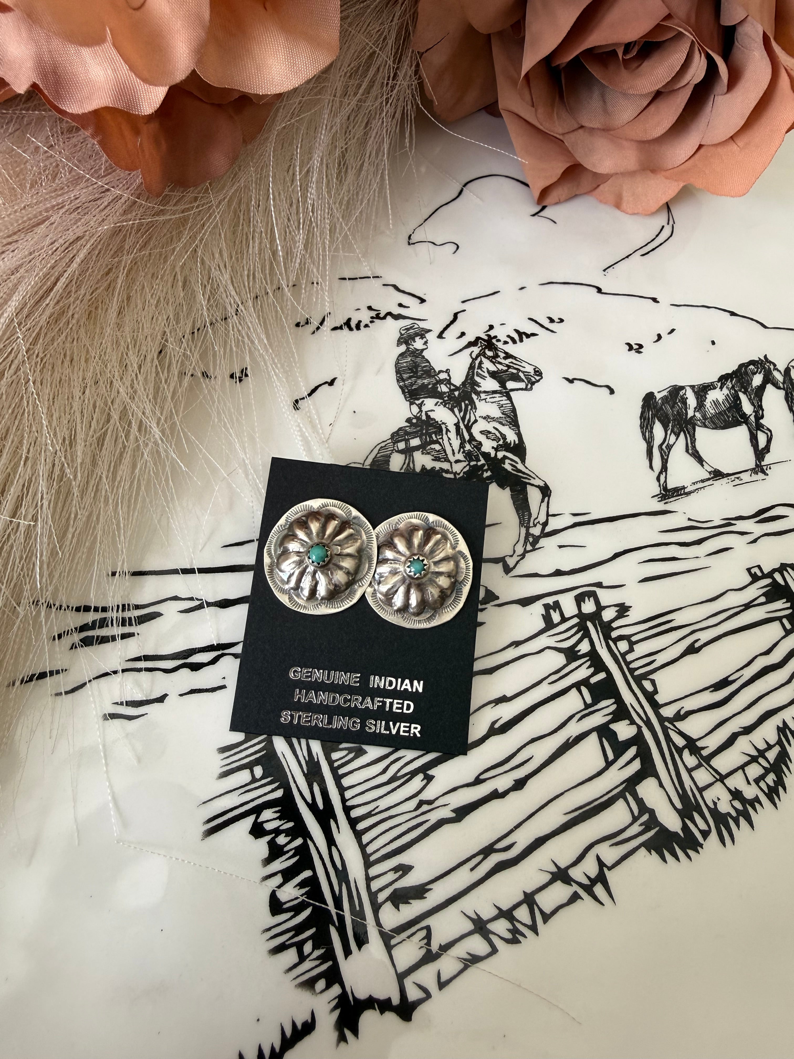 Joann Begay Kingman Turquoise Concho Earrings