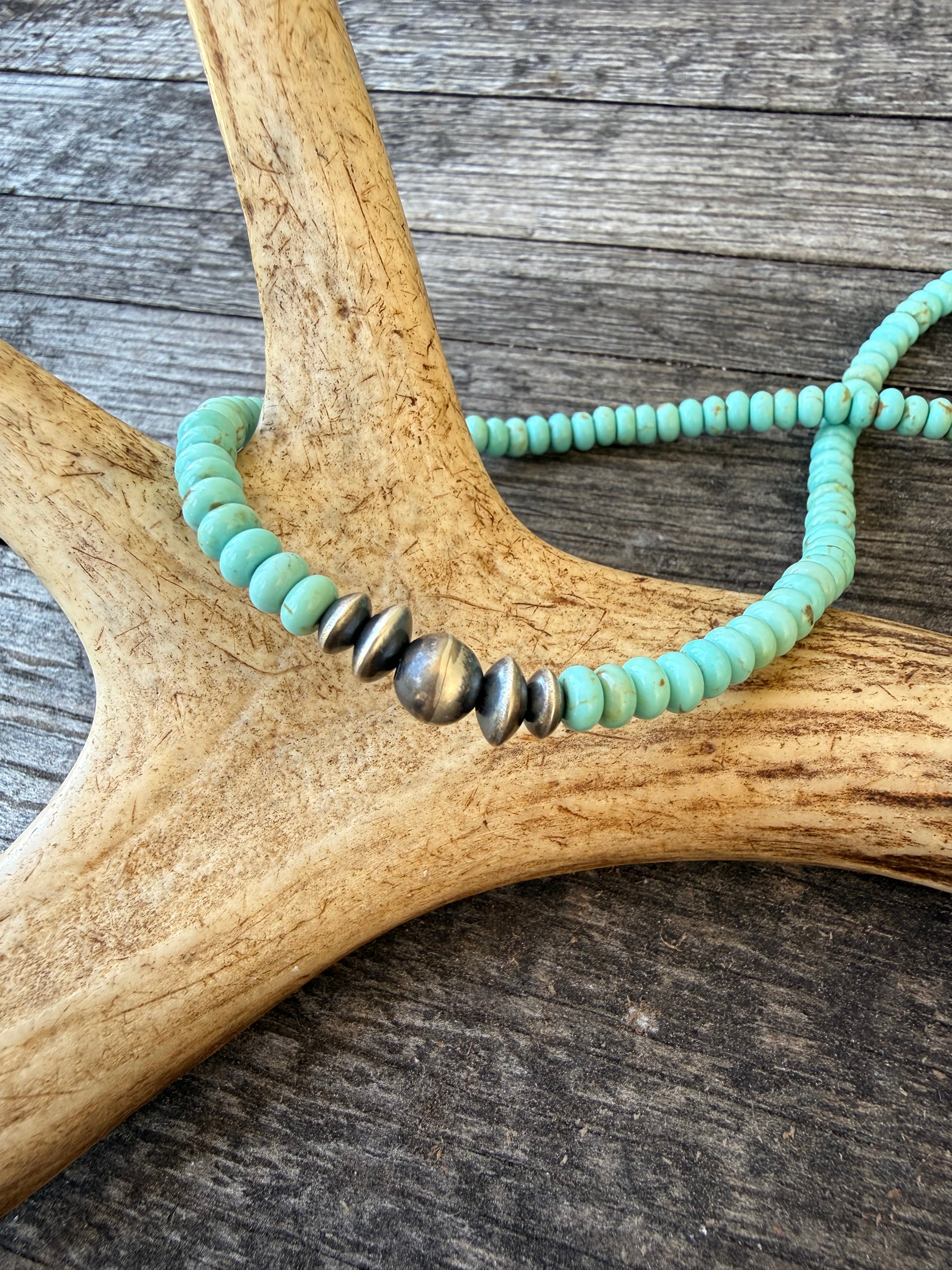 Meranda Thompson Mine #8 Turquoise Necklace With Navajo Peals
